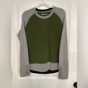 PrAna Aya Wool Sweater Long Sleeve Crew Neck Green Gray Women Size Large